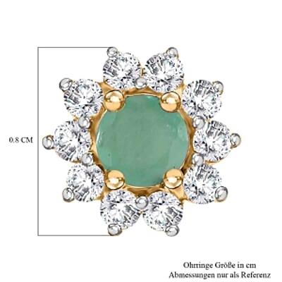 Zambian Emerald and White Zircon Cluster 0.90 ctw Earrings in Vermeil YG Over Sterling Silver