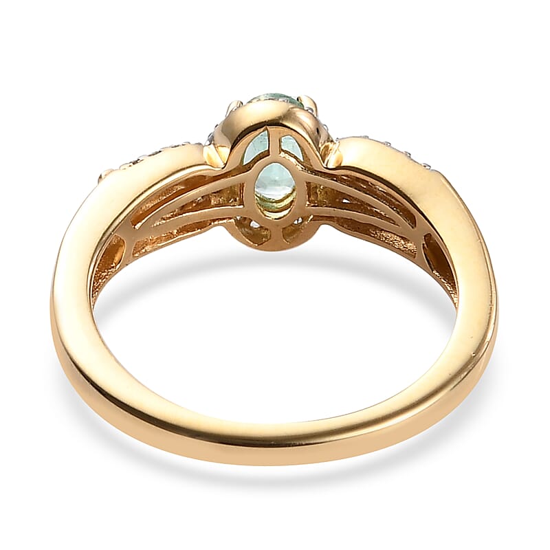 Boyaca Colombian Emerald and Natural White Zircon Ring in Vermeil Yellow Gold Over Sterling Silver (Size 10.0) 0.85 ctw