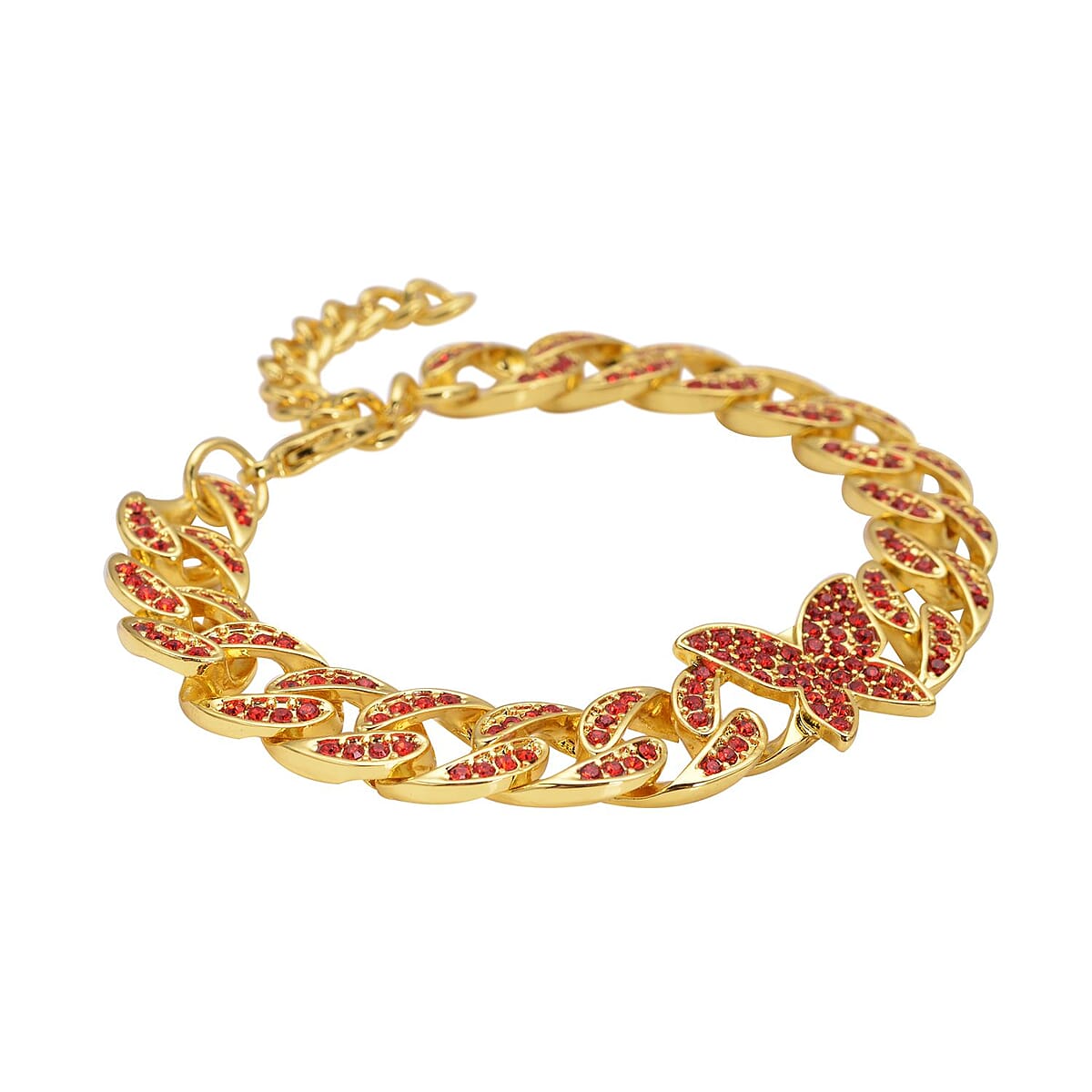 Red Austrian Crystal Curb Chain Bracelet with Butterfly Charm (7.5-9.5In) image number 2
