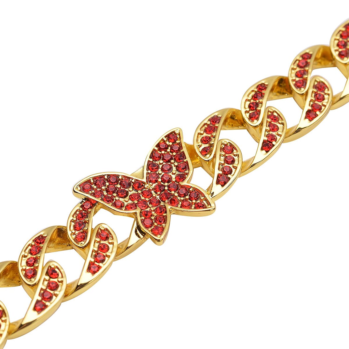 Red Austrian Crystal Curb Chain Bracelet with Butterfly Charm (7.5-9.5In) image number 3