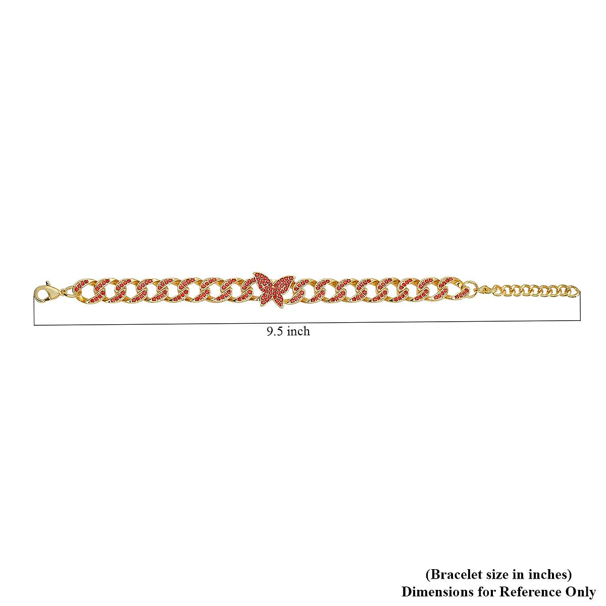 Red Austrian Crystal Curb Chain Bracelet with Butterfly Charm (7.5-9.5In) image number 4