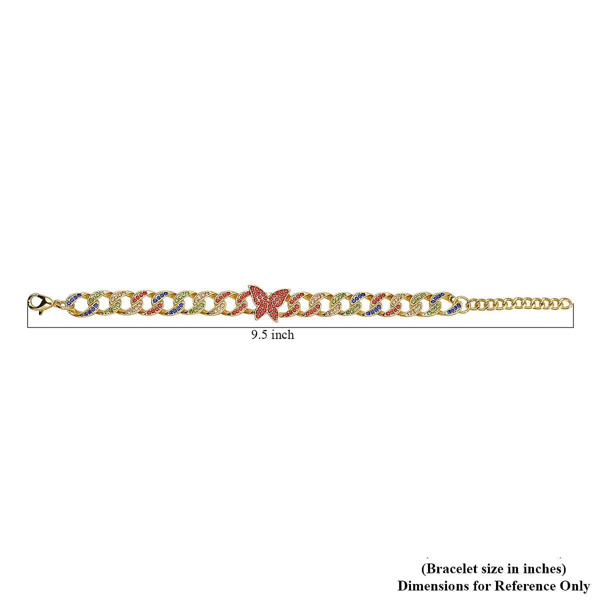 Multi Color Austrian Crystal Curb Chain Bracelet with Butterfly Charm (7.5-9.5In) image number 4