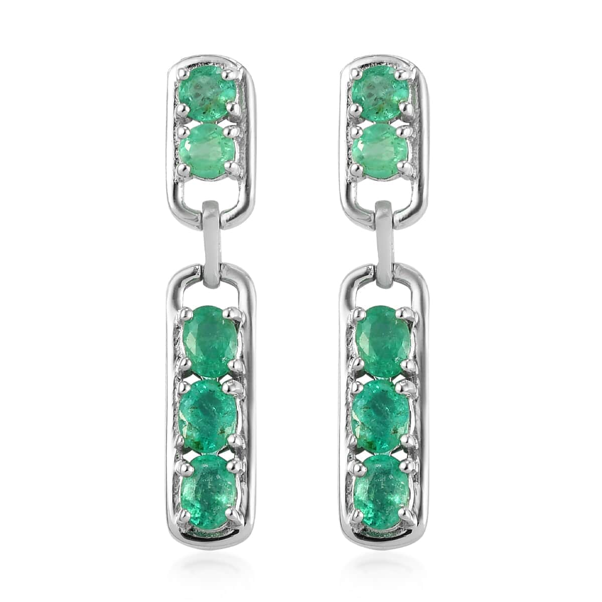 Boyaca Colombian Emerald Paper Clip Earrings in Platinum Over Sterling Silver 1.50 ctw image number 0