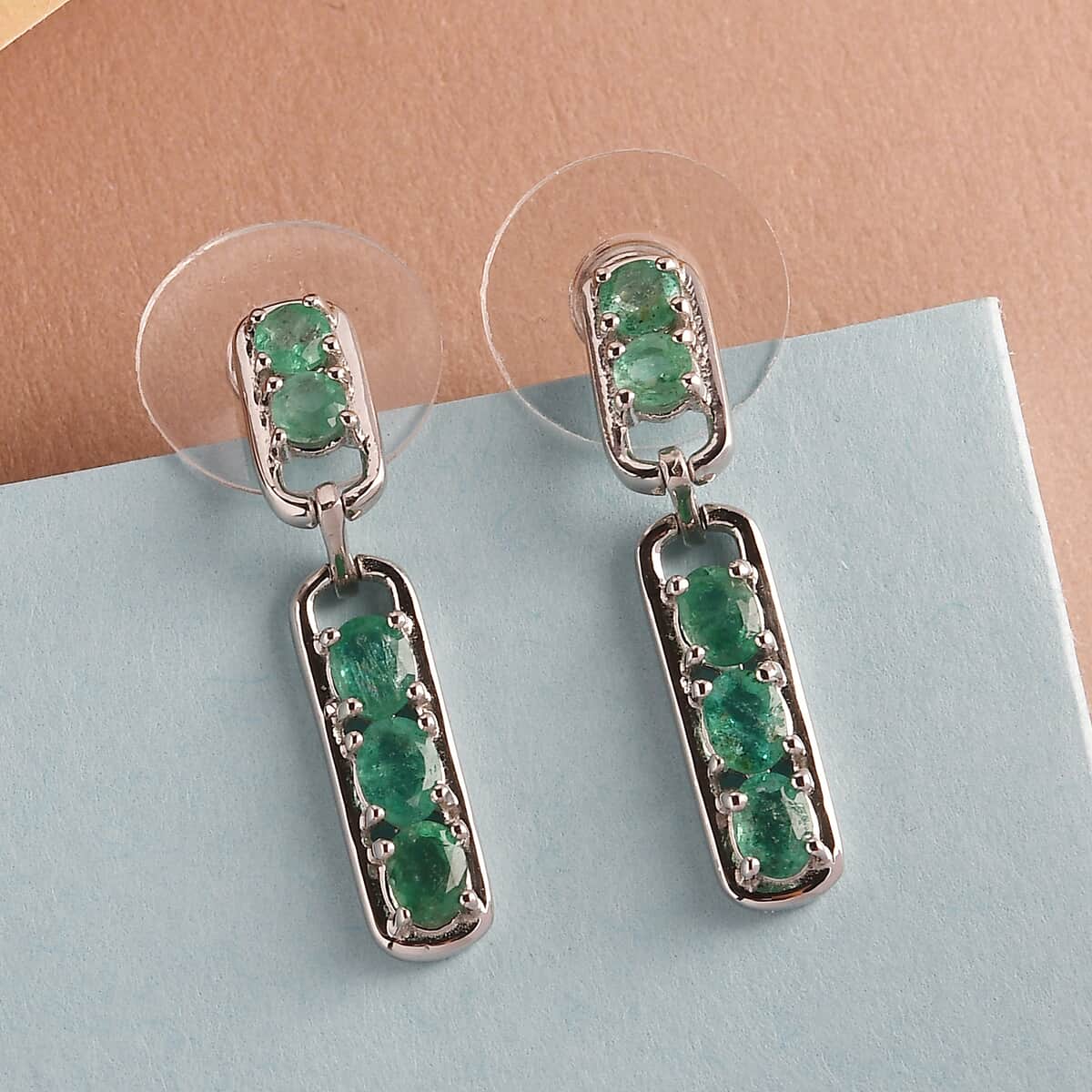 Boyaca Colombian Emerald Paper Clip Earrings in Platinum Over Sterling Silver 1.50 ctw image number 1