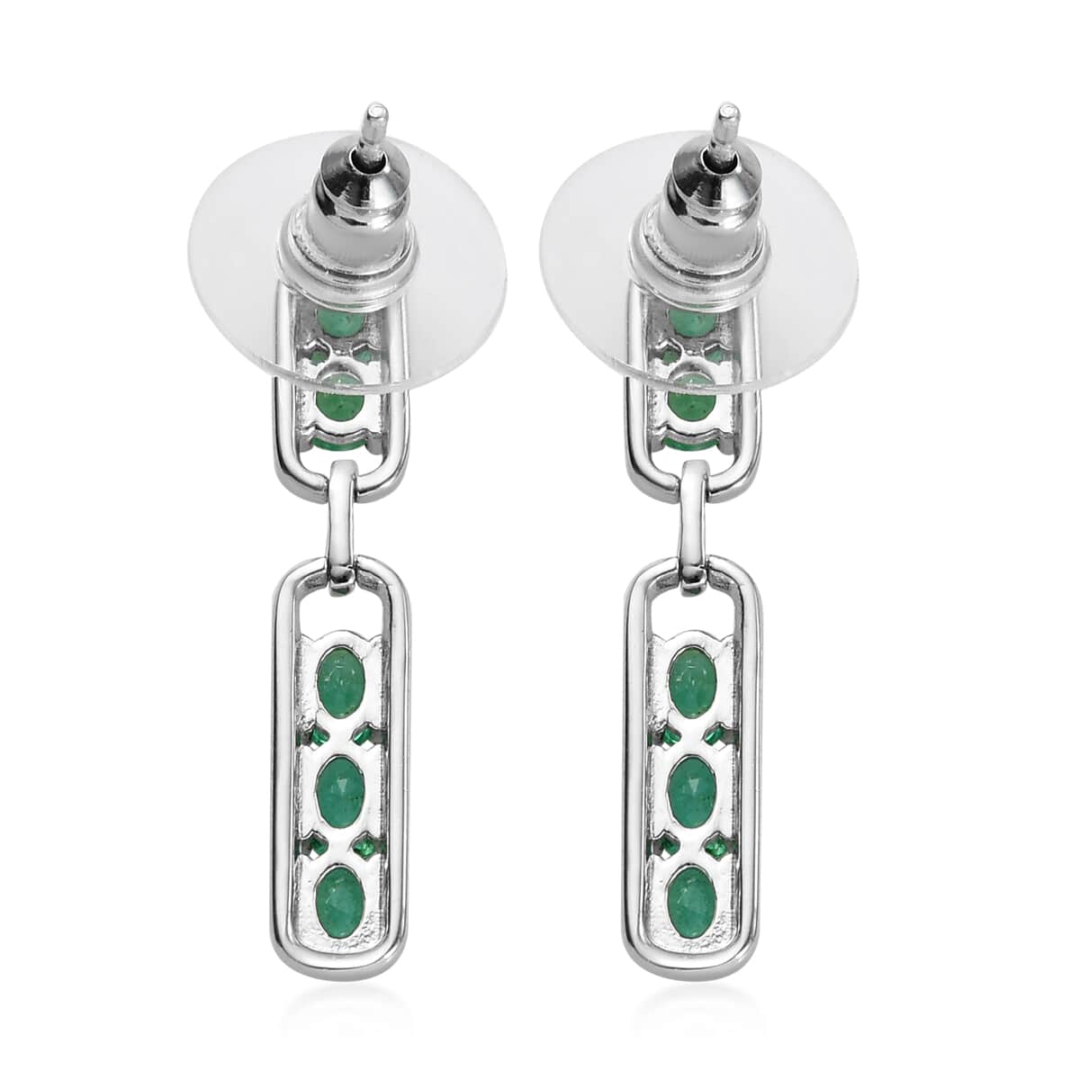 Boyaca Colombian Emerald Paper Clip Earrings in Platinum Over Sterling Silver 1.50 ctw image number 3