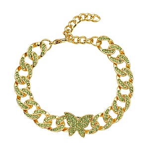 Neon Green Austrian Crystal Curb Chain Bracelet with Butterfly Charm(7.5-9.5In)