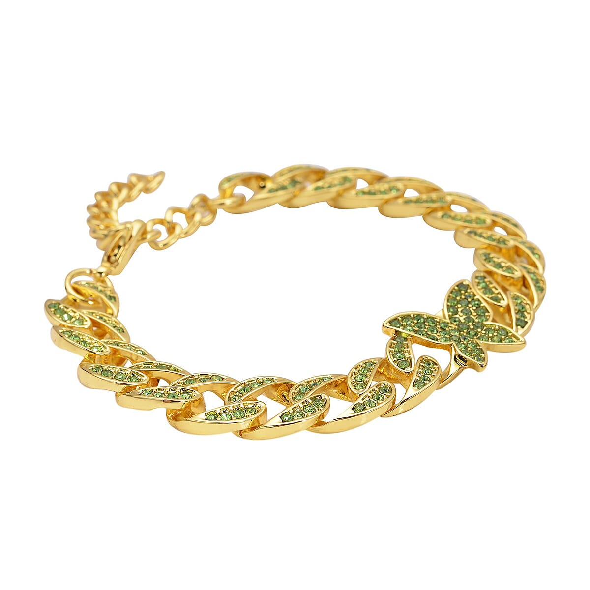 Neon Green Austrian Crystal Curb Chain Bracelet with Butterfly Charm(7.5-9.5In) image number 2