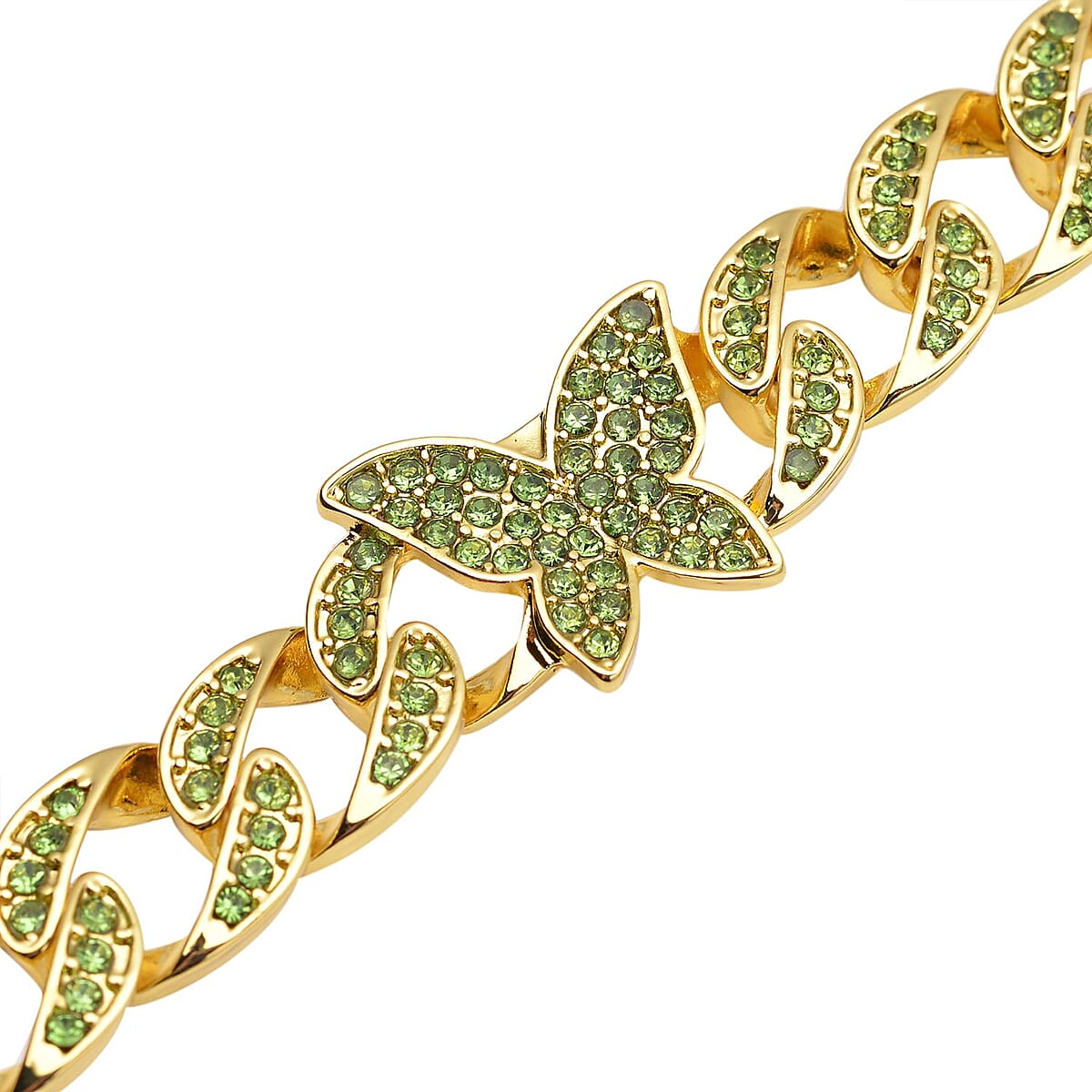 Neon Green Austrian Crystal Curb Chain Bracelet with Butterfly Charm(7.5-9.5In) image number 3