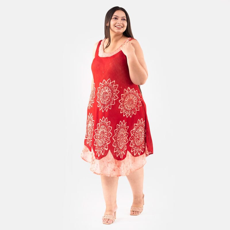 Tamsy Red Tie Dye Umbrella Dress - One Size Fits Most