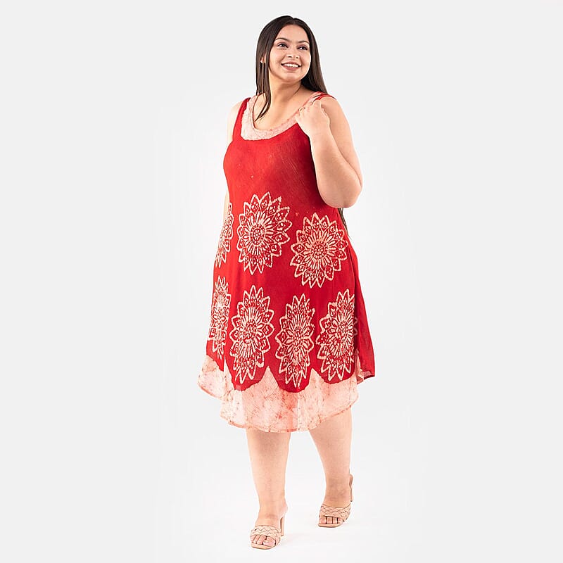 Tamsy Red Tie Dye Umbrella Dress - One Size Fits Most