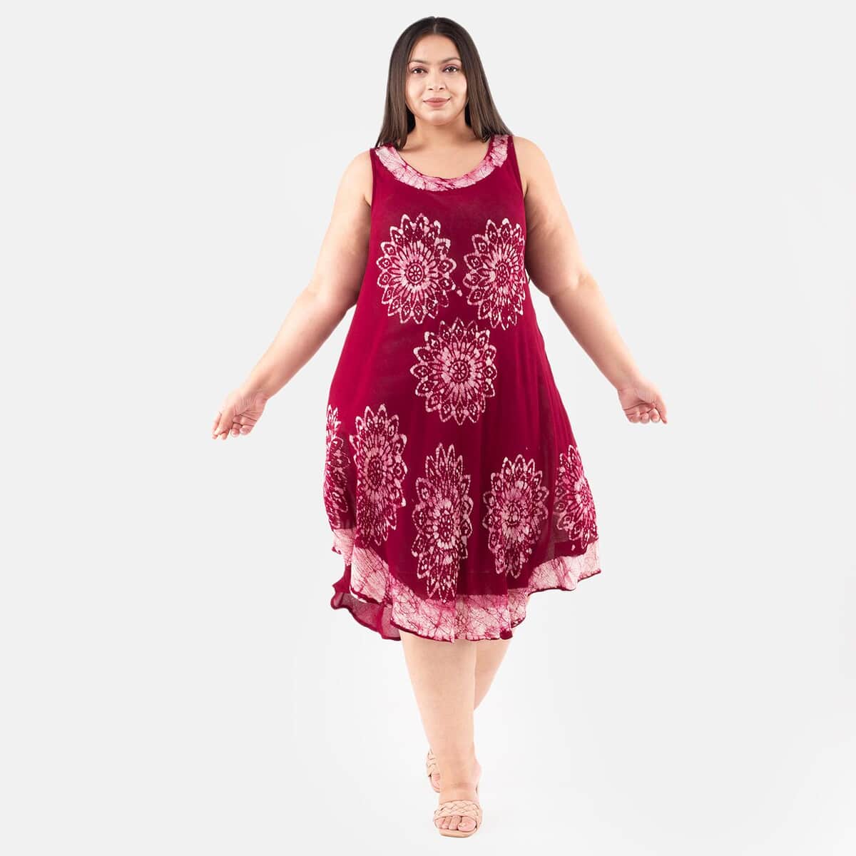 Tamsy Maroon Tie Dye Umbrella Dress - One Size Fits Most image number 0