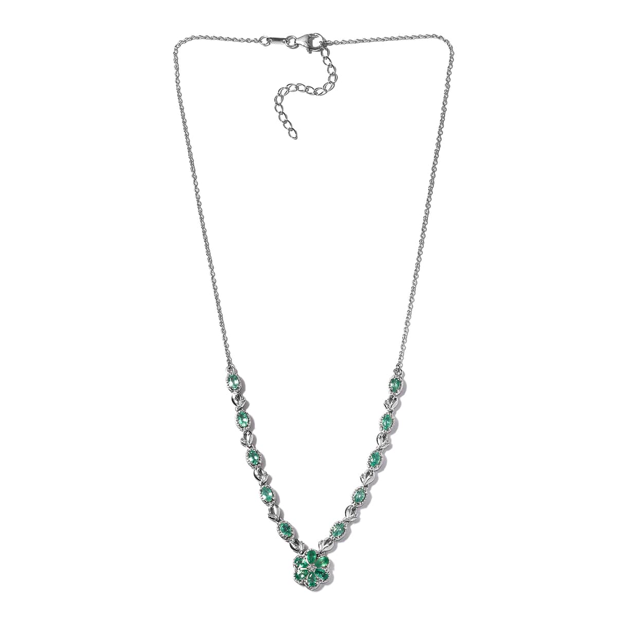Boyaca Colombian Emerald and Natural White Zircon Necklace 18 Inches in Platinum Over Sterling Silver 3.15 ctw image number 3