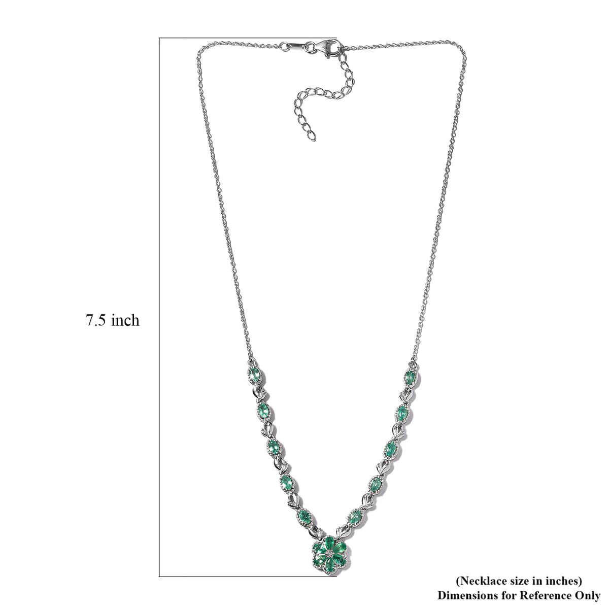 Boyaca Colombian Emerald and Natural White Zircon Necklace 18 Inches in Platinum Over Sterling Silver 3.15 ctw image number 5