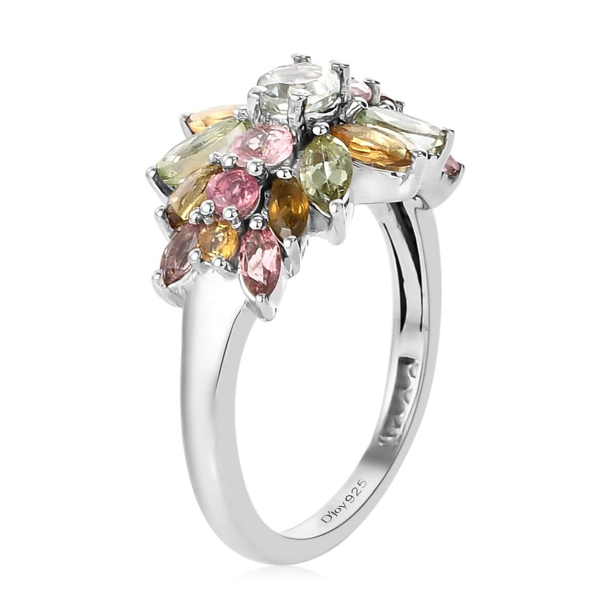 Multi-Tourmaline Floral Spray Ring in Platinum Over Sterling Silver (Size 9.0) 2.65 ctw image number 3