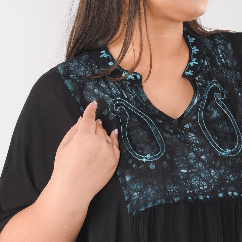 Tamsy Blue Embroidery Tie Dye Bat Kaftan - One Size Fits Most