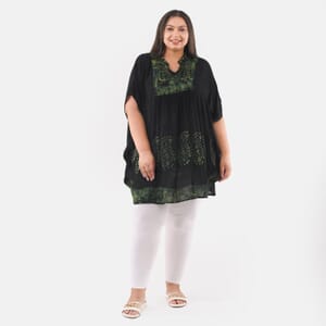 Tamsy Green Embroidery Tie Dye Bat Kaftan - One Size Fits Most