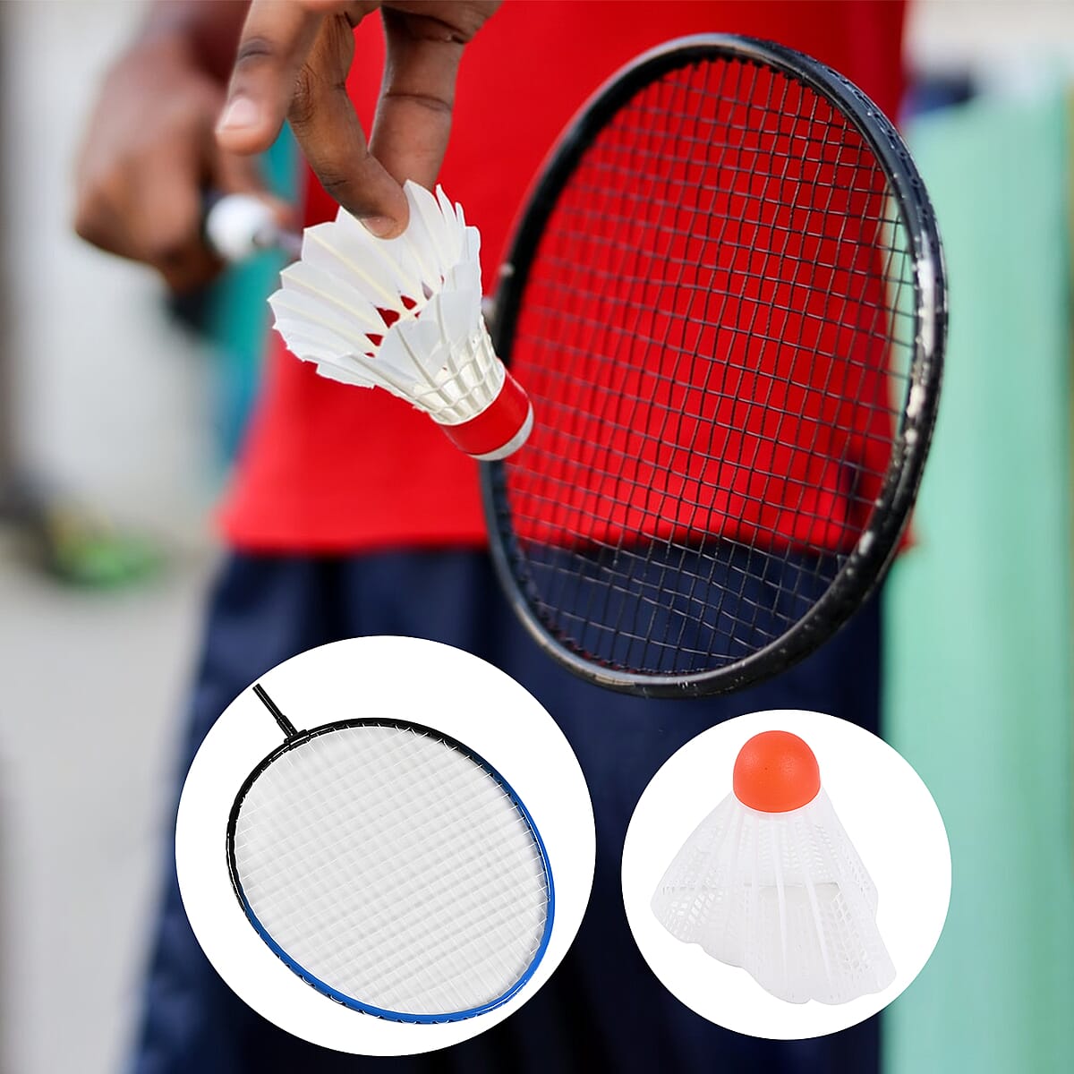 Blue and Black Badminton Racket with Birdie 24.5 Inches and Clear Net Bag image number 1