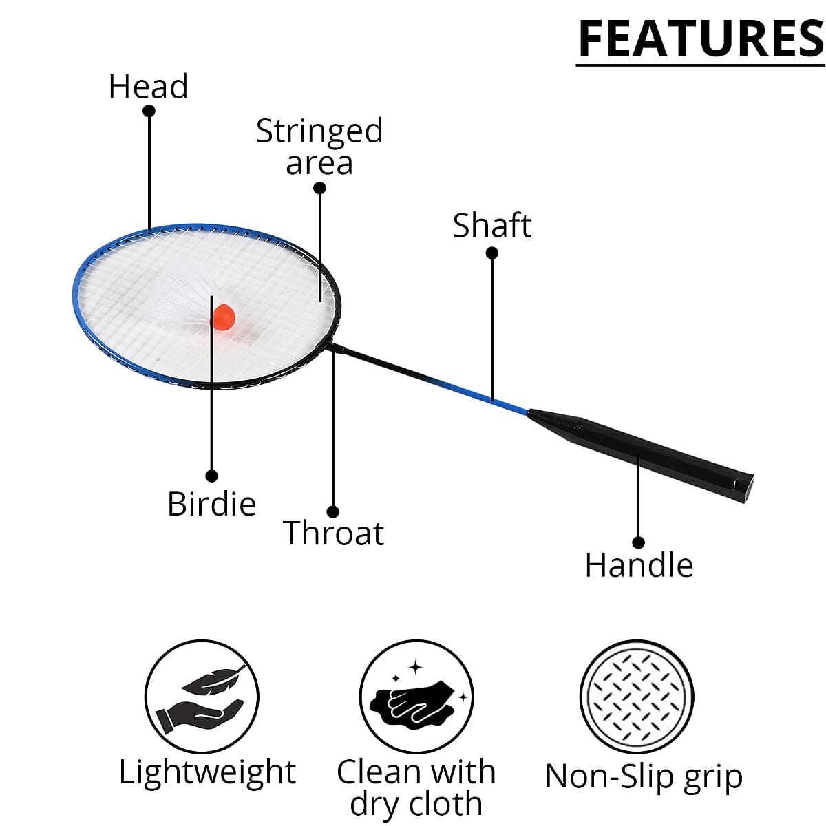 Blue and Black Badminton Racket with Birdie 24.5 Inches and Clear Net Bag image number 2