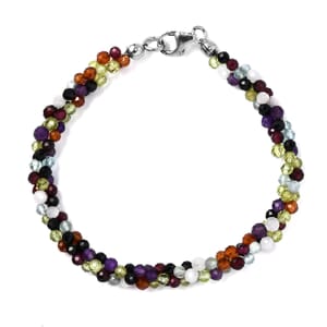 Ankur Treasure Chest Multi Gemstone 41.75 ctw Twisted Beaded Bracelet in Sterling Silver (7.25 In)