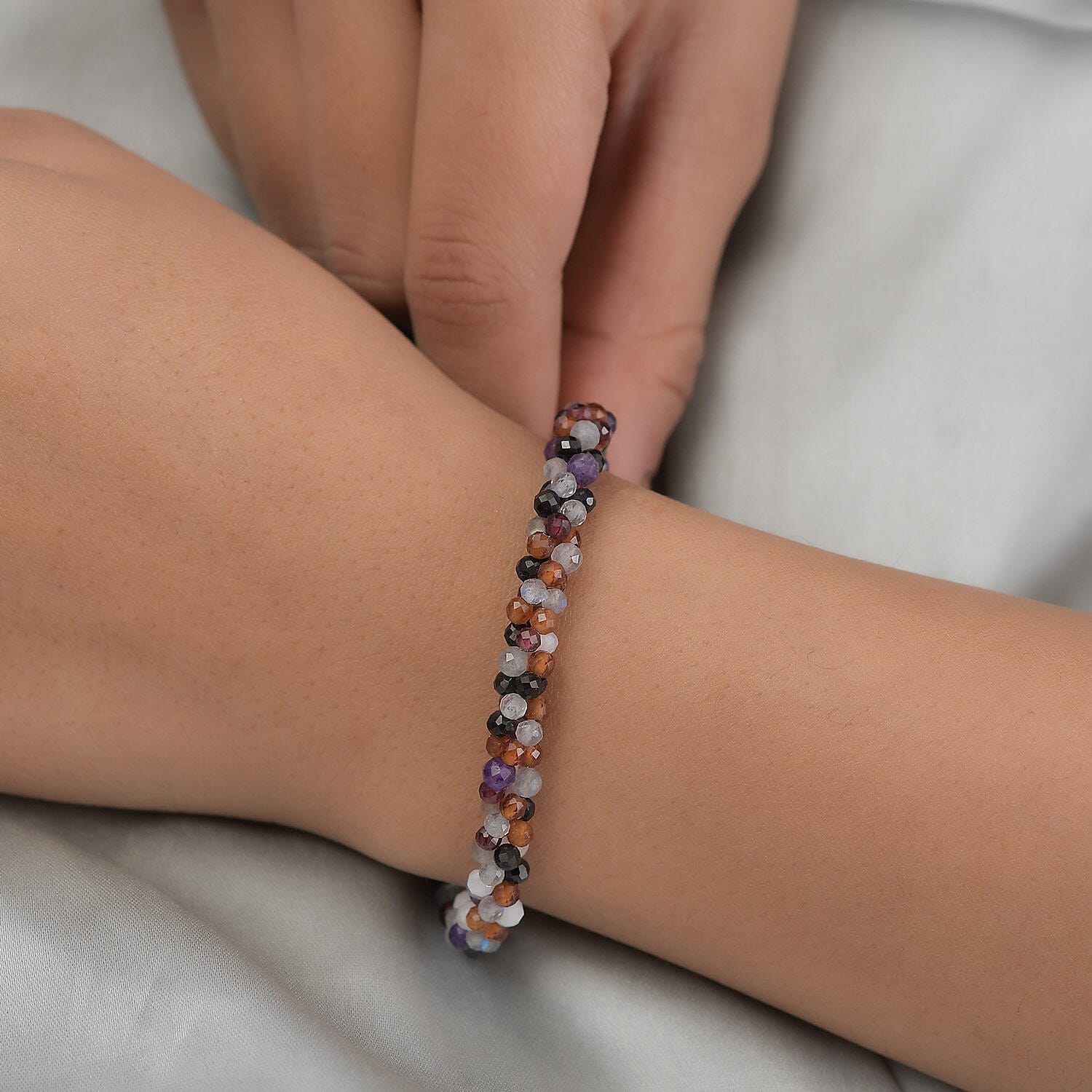 Ankur Treasure Chest Multi Gemstone 41.75 ctw Twisted Beaded Bracelet in Sterling Silver (7.25 In)
