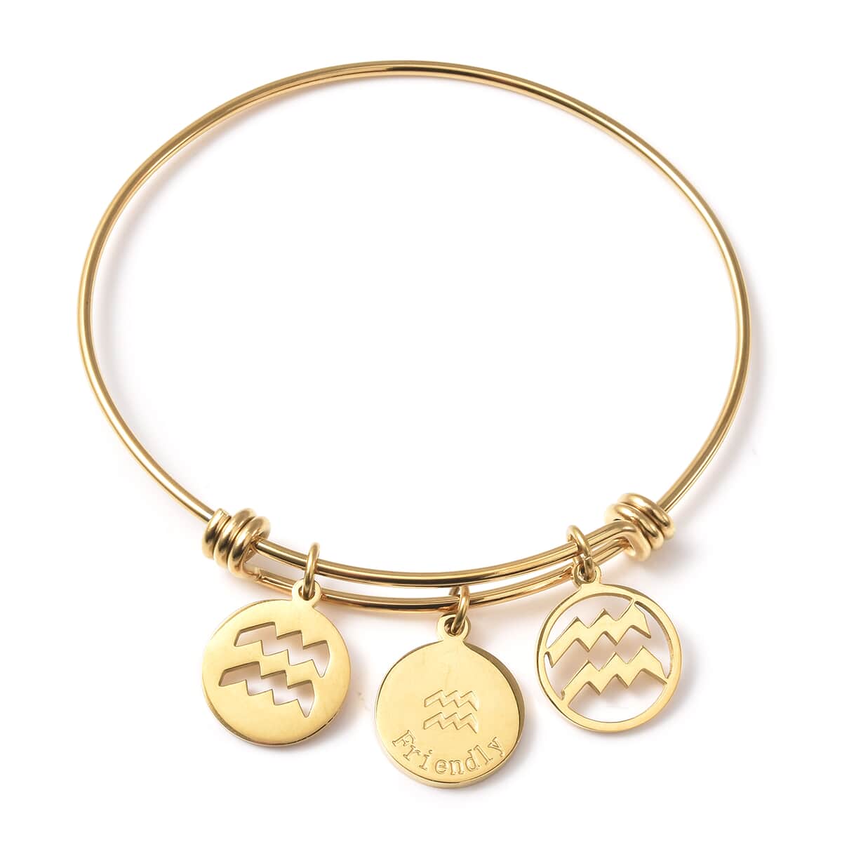 Aquarius Zodiac Bangle Bracelet Gift Set in ION Plated Yellow Gold Stainless Steel (6-9 in) image number 1