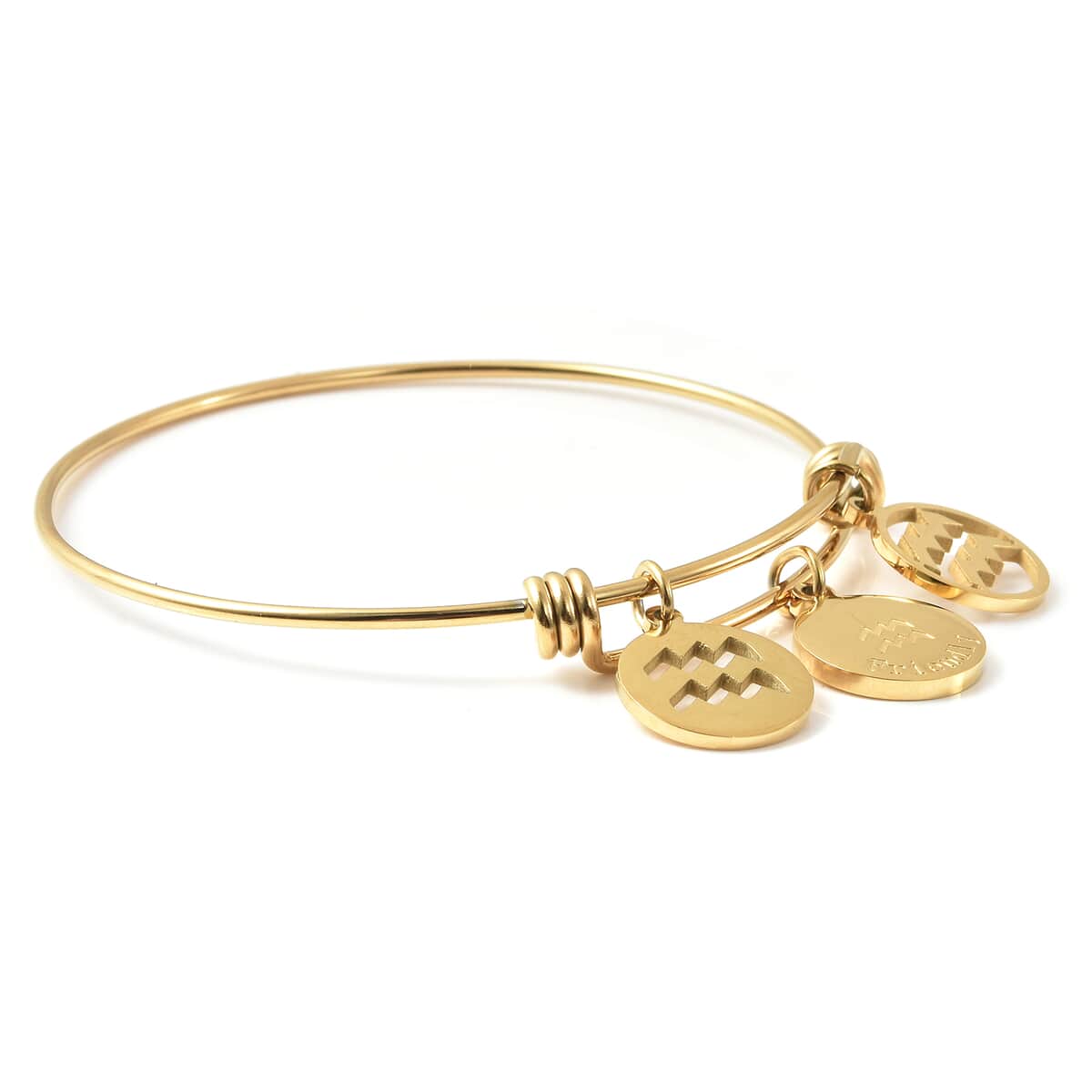 Aquarius Zodiac Bangle Bracelet Gift Set in ION Plated Yellow Gold Stainless Steel (6-9 in) image number 3