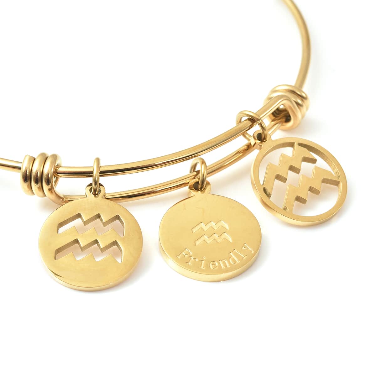 Aquarius Zodiac Bangle Bracelet Gift Set in ION Plated Yellow Gold Stainless Steel (6-9 in) image number 5