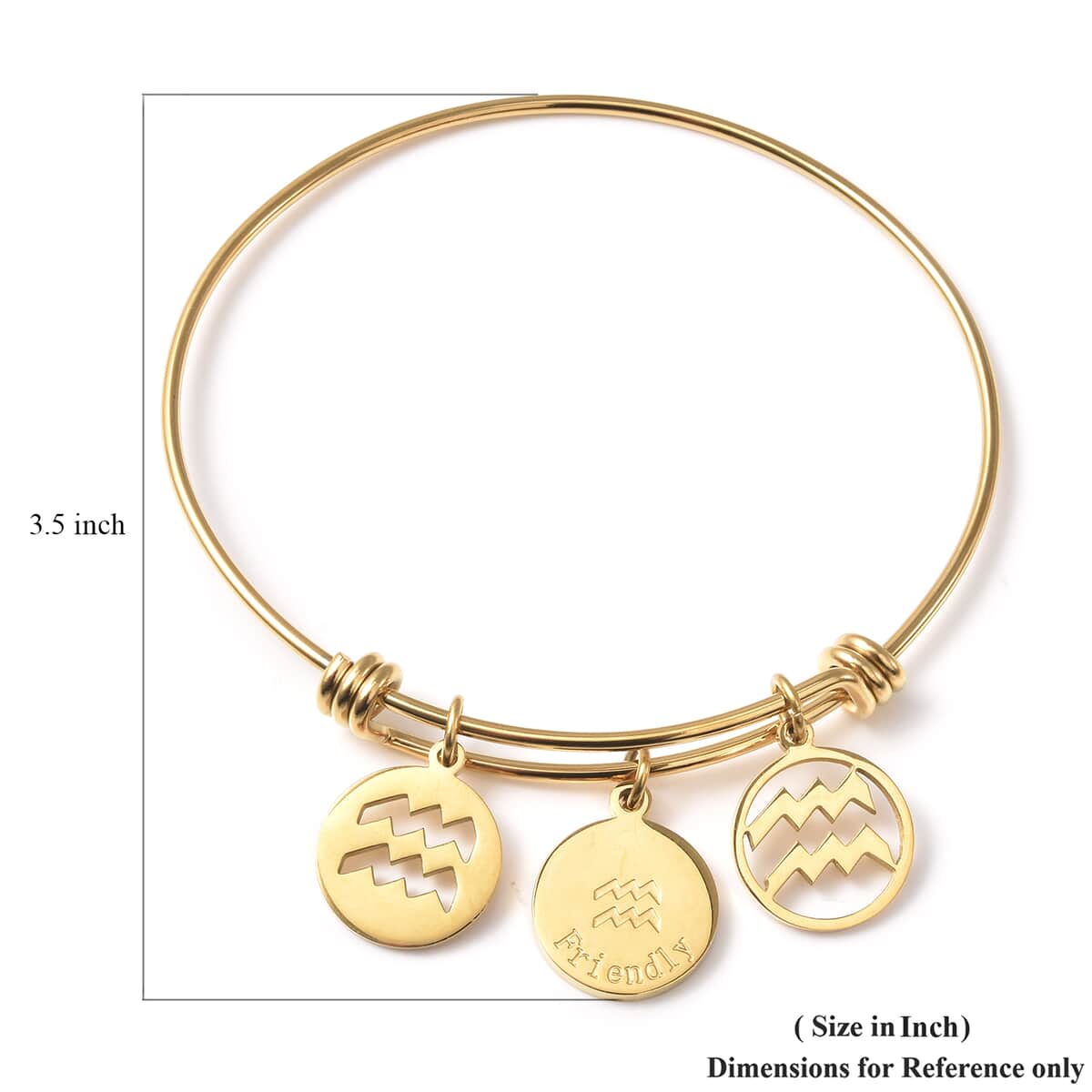 Aquarius Zodiac Bangle Bracelet Gift Set in ION Plated Yellow Gold Stainless Steel (6-9 in) image number 6