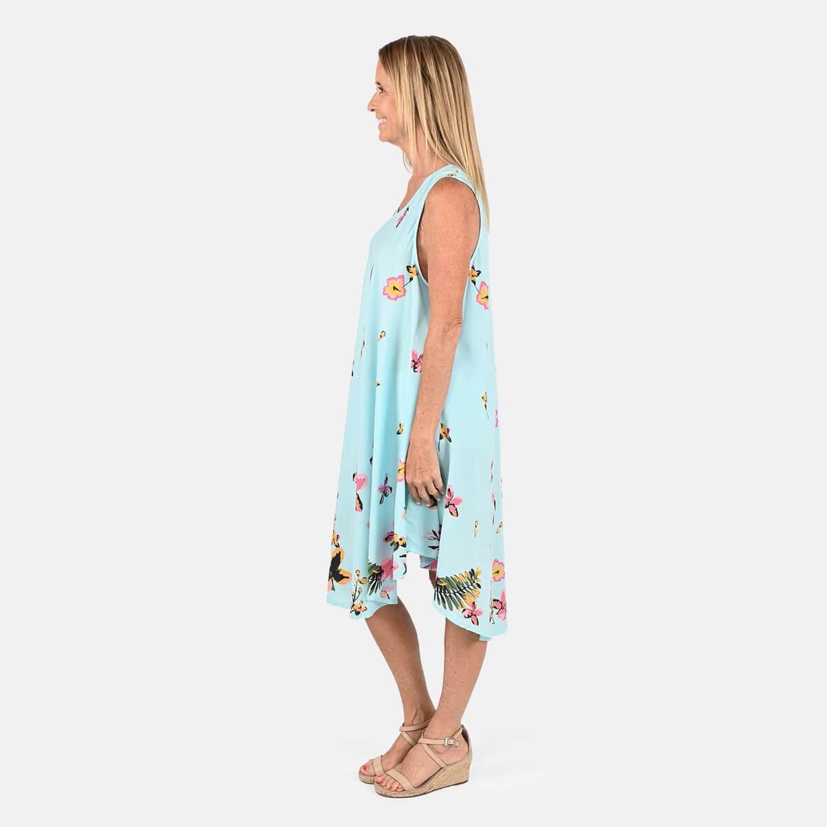 TAMSY Sky Blue Floral Screen Printed Umbrella Dress - One Size Fits Most image number 2