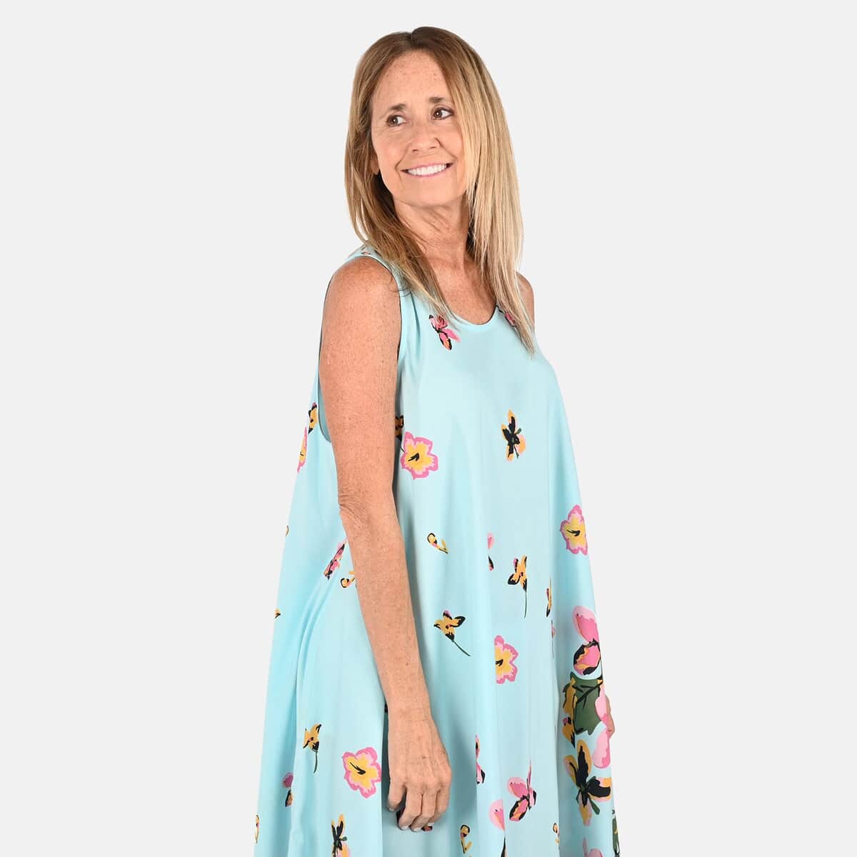 TAMSY Sky Blue Floral Screen Printed Umbrella Dress - One Size Fits Most image number 3