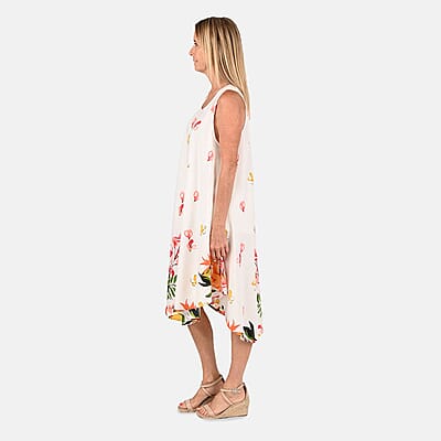 Tamsy White Floral Screen Printed Umbrella Dress - One Size Fits Most