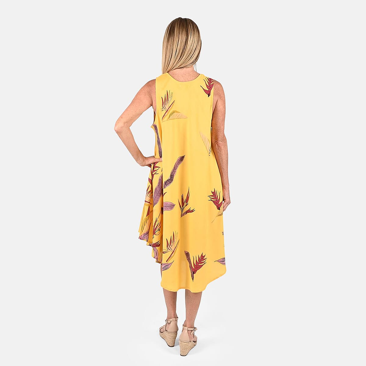 Tamsy Mustard Floral Screen Printed Umbrella Dress - One Size Fits Most image number 1
