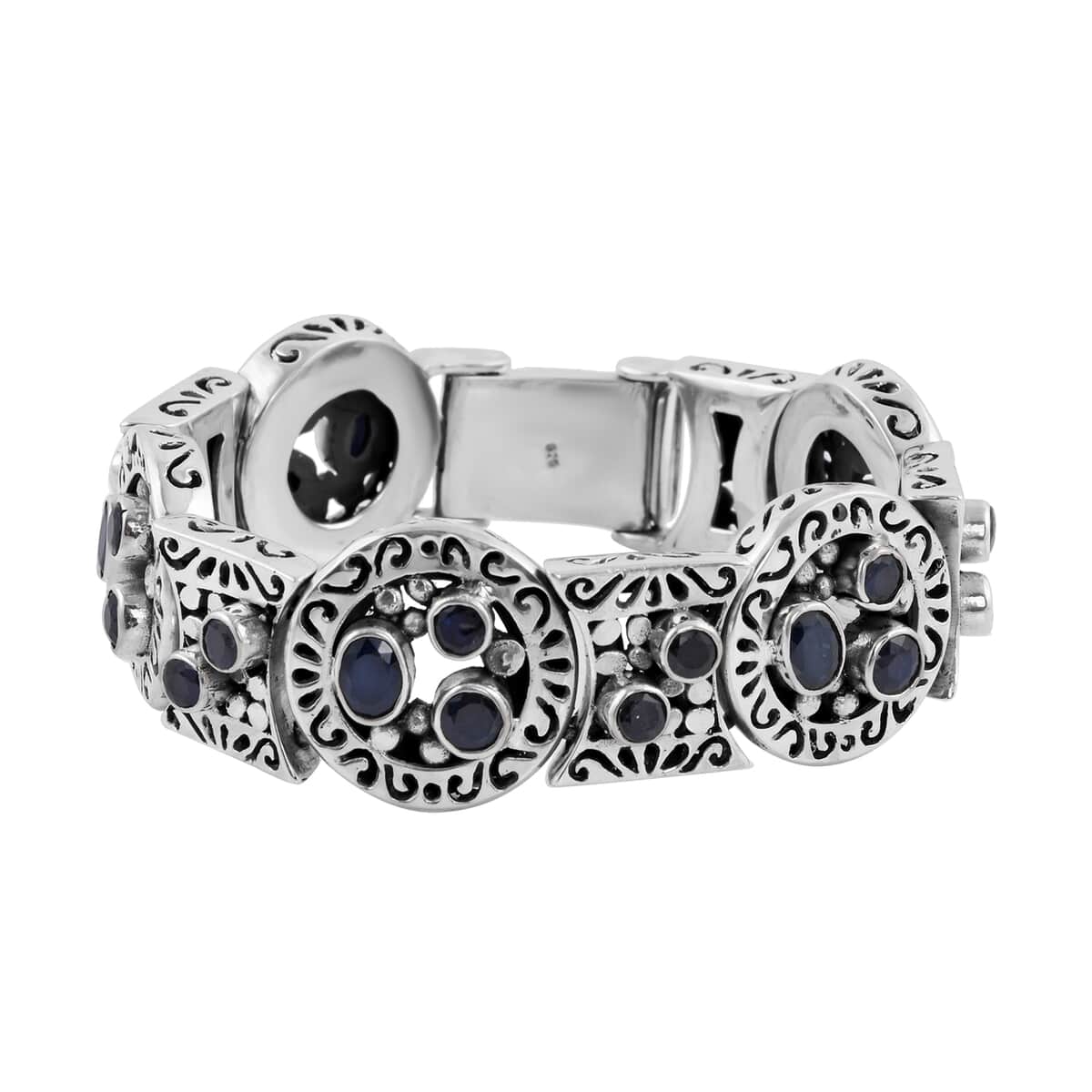 Bali Legacy Madagascar Blue Sapphire Bracelet in Sterling Silver (7.50 In) 14.35 ctw image number 0