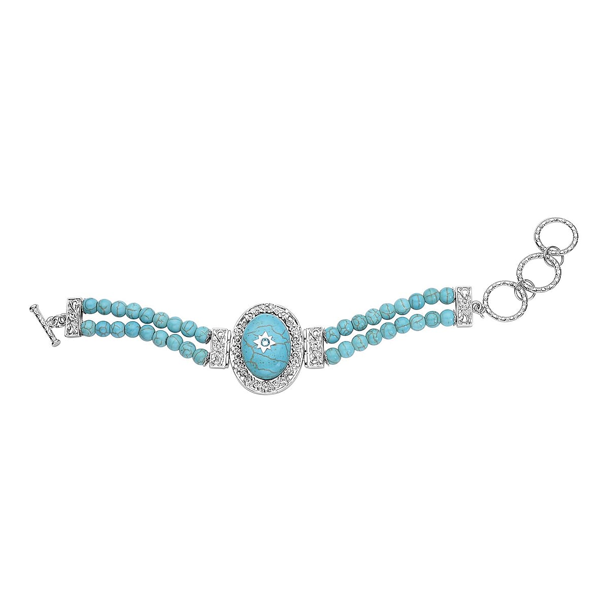 Blue Howlite and Light Blue Austrian Crystal Two Row Beaded Bracelet in Silvertone (7-8.5In) 53.00 ctw image number 0