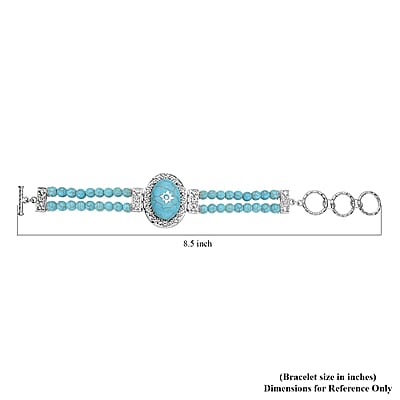 Blue Howlite and Light Blue Austrian Crystal Two Row Beaded Bracelet in Silvertone (7-8.5In) 53.00 ctw