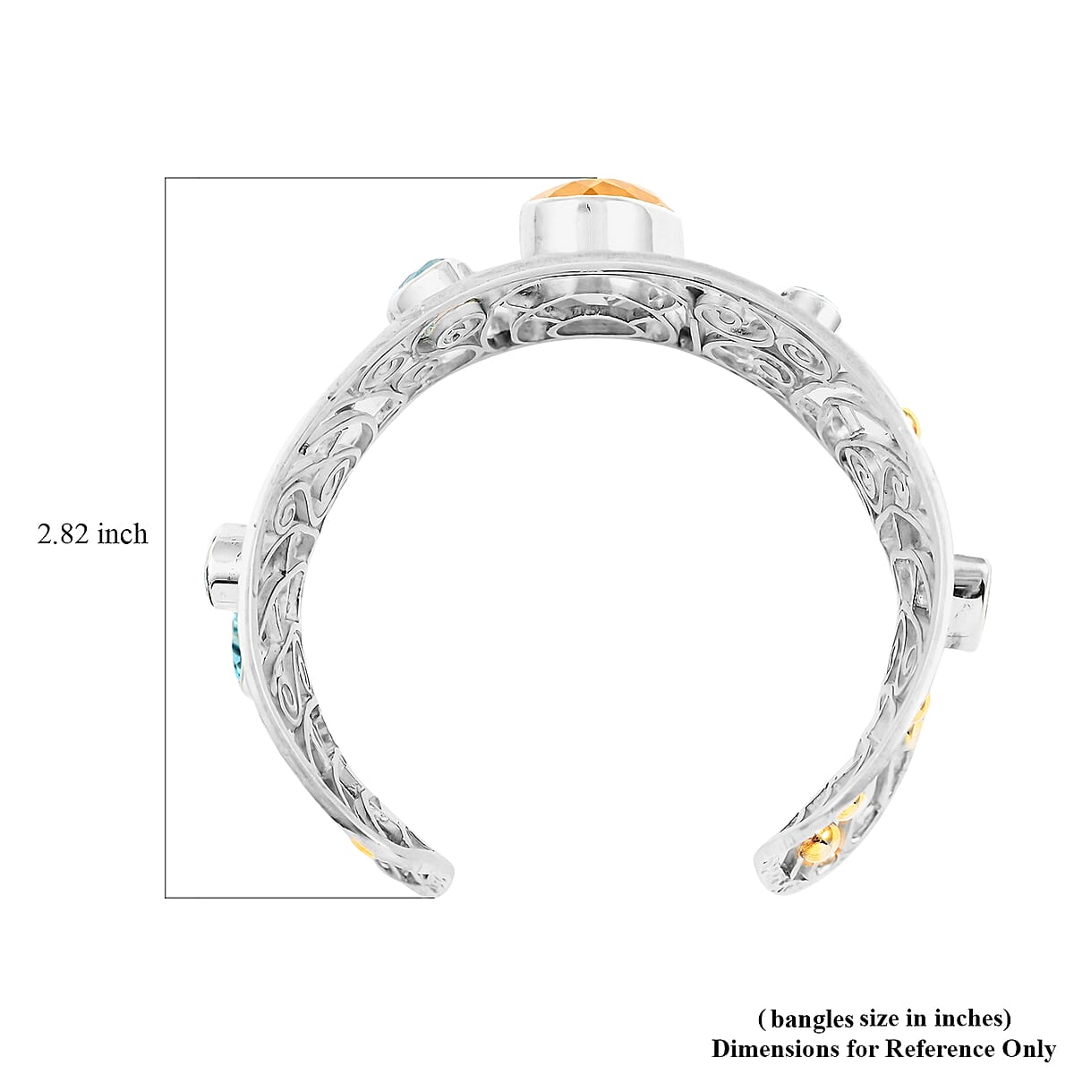 Brazilian Citrine and Blue Topaz Cuff Bracelet in 14K Yellow Gold Over and Sterling Silver (7.00 In) 65 Grams 31.00 ctw image number 2