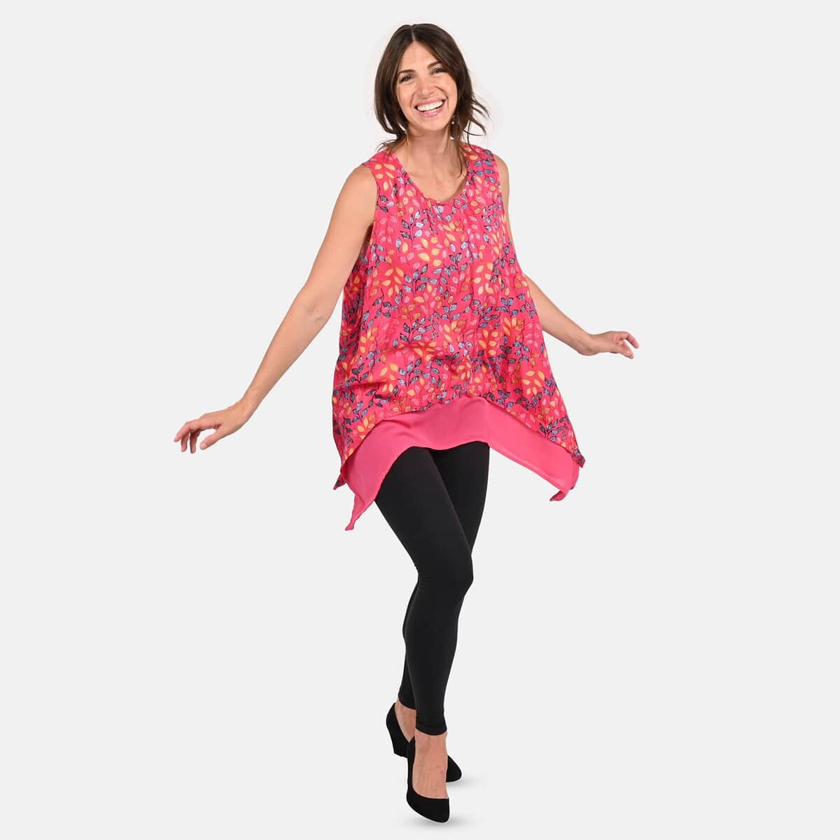 Tamsy Pink Vine Print Top - One Size Missy image number 0