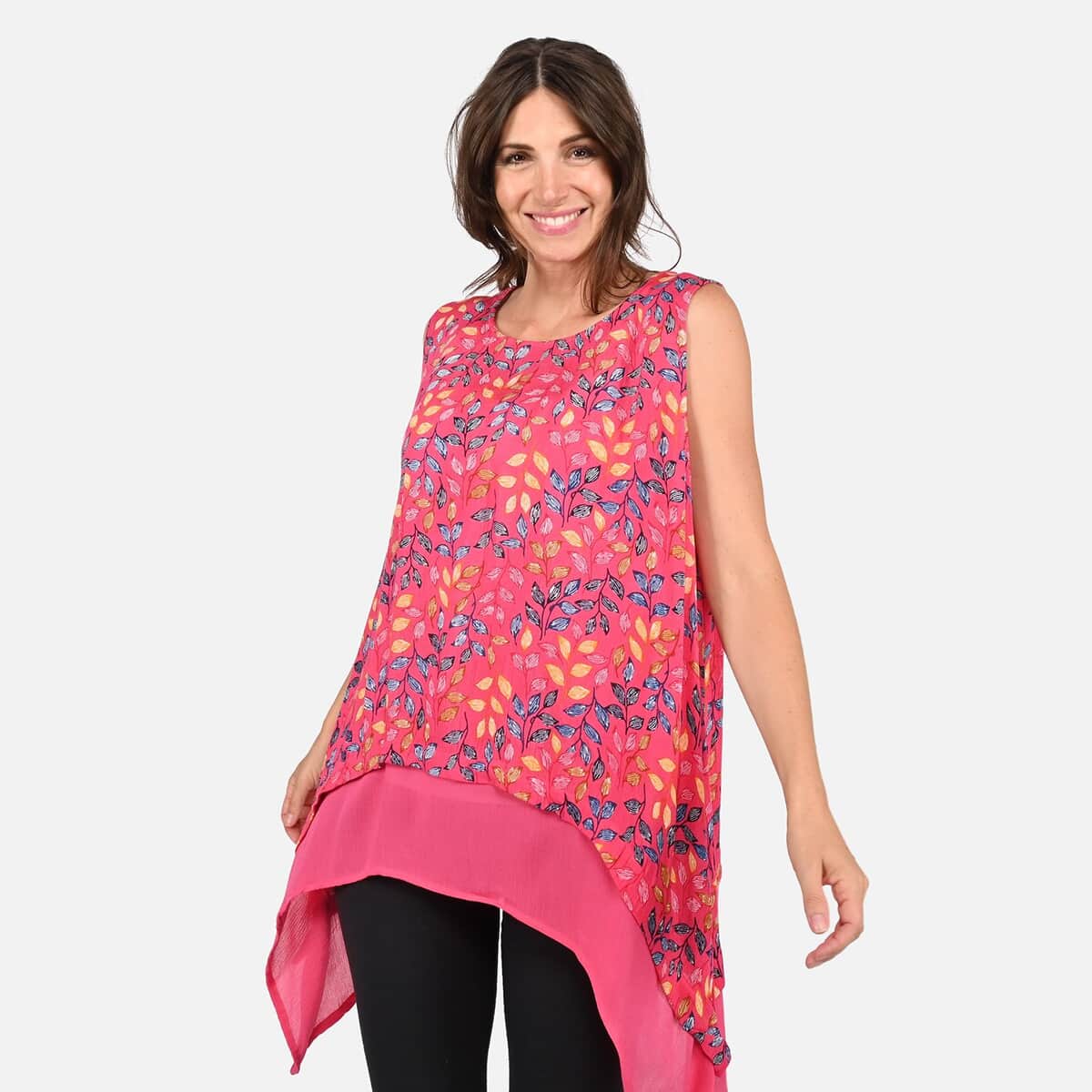 Tamsy Pink Vine Print Top - One Size Missy image number 3