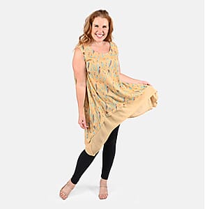 Tamsy Beige Feather Print Top - One Size Missy