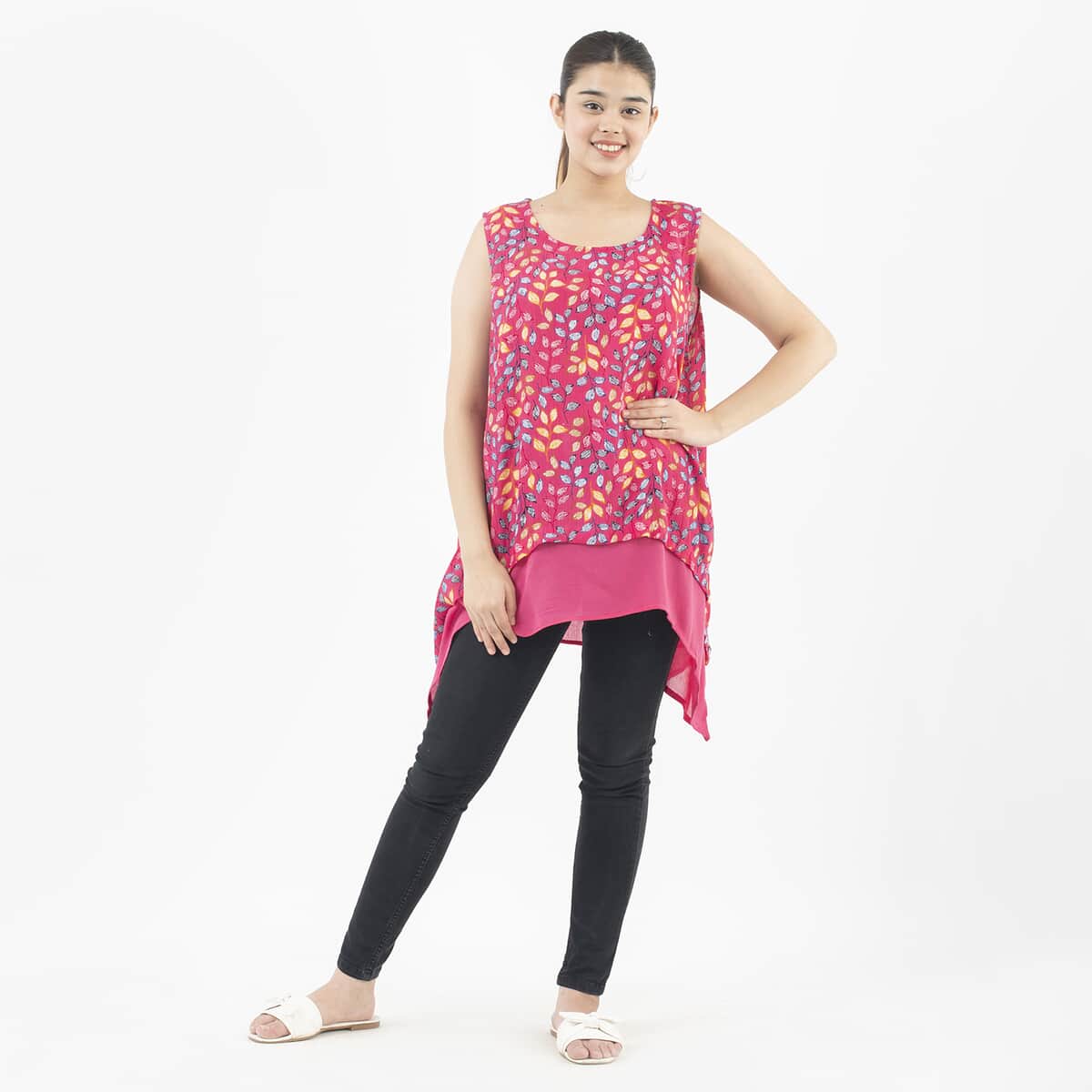 Tamsy Pink Vine Print Top - One Size Plus image number 0