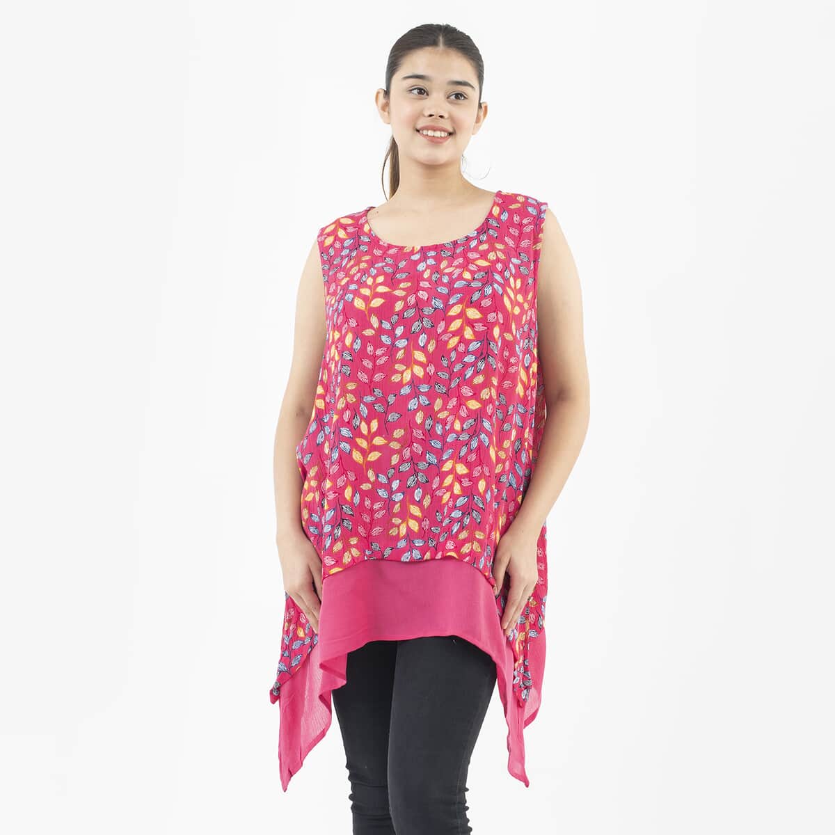 Tamsy Pink Vine Print Top - One Size Plus image number 2