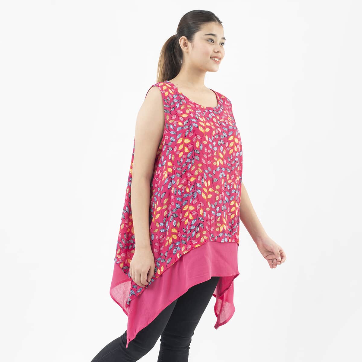 Tamsy Pink Vine Print Top - One Size Plus image number 3