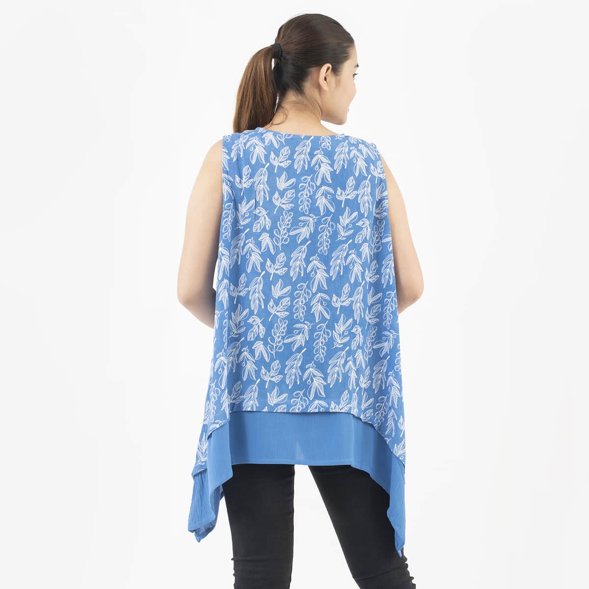 Tamsy Blue Leaf Print Top - One Size Plus image number 1