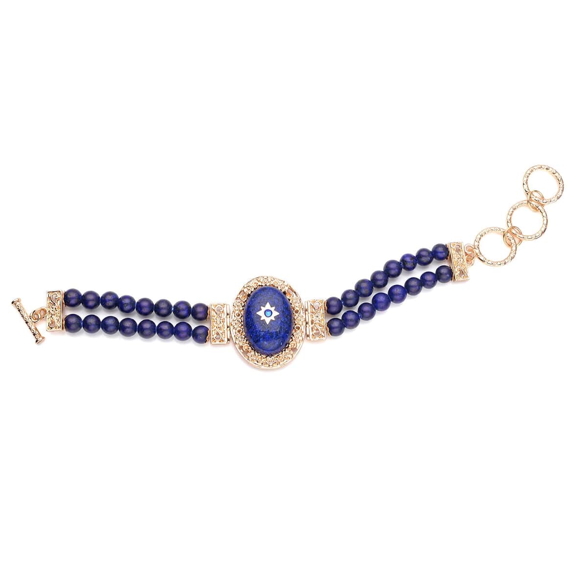 Lapis Lazuli and Blue Austrian Crystal Two Row Beaded Bracelet in Goldtone (7-8.5In) 75.00 ctw image number 0