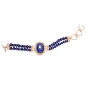 Lapis Lazuli and Blue Austrian Crystal Two Row Beaded Bracelet in Goldtone (7-8.5In) 75.00 ctw