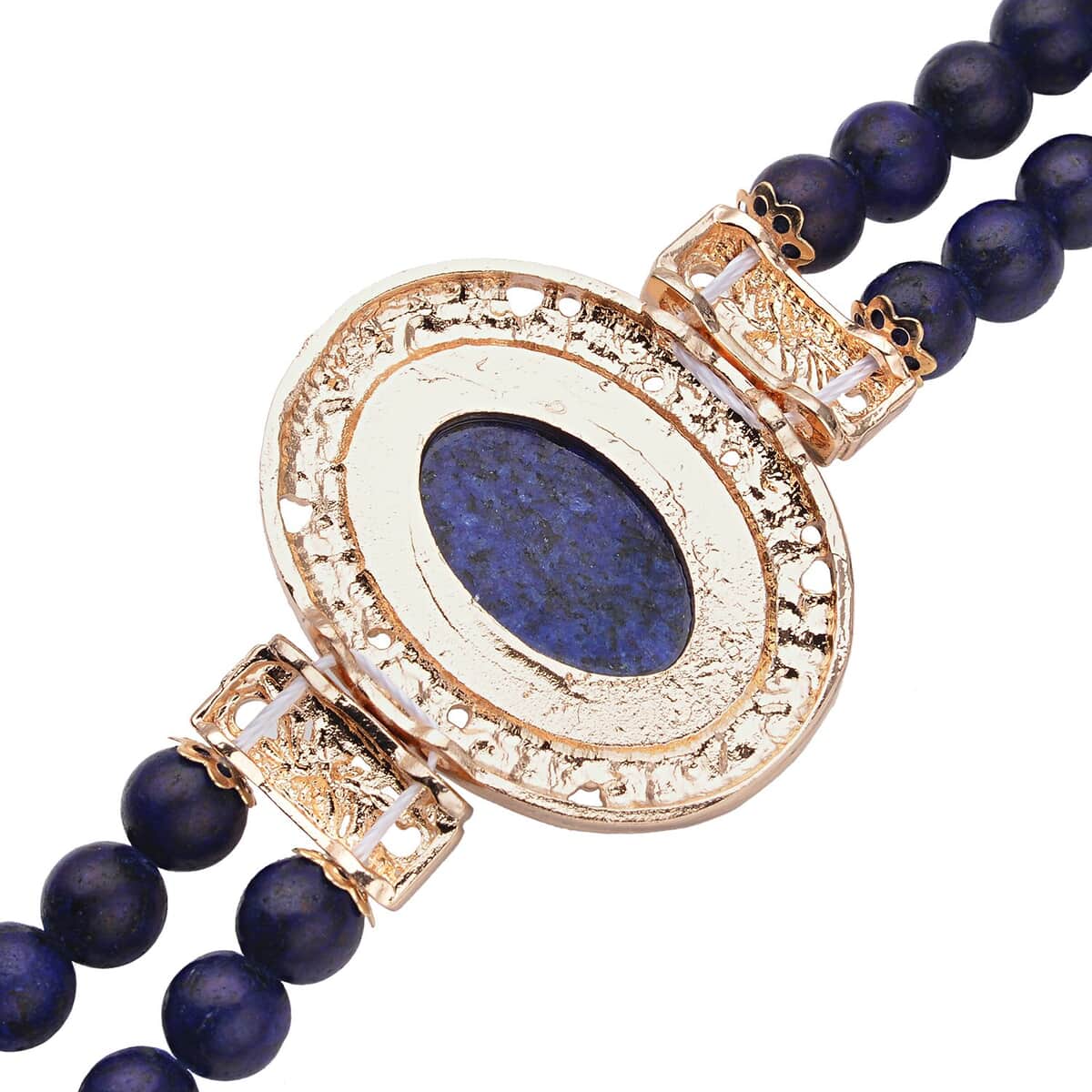 Lapis Lazuli and Blue Austrian Crystal Two Row Beaded Bracelet in Goldtone (7-8.5In) 75.00 ctw image number 3