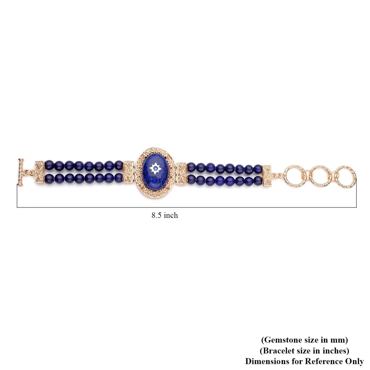 Lapis Lazuli and Blue Austrian Crystal Two Row Beaded Bracelet in Goldtone (7-8.5In) 75.00 ctw image number 4