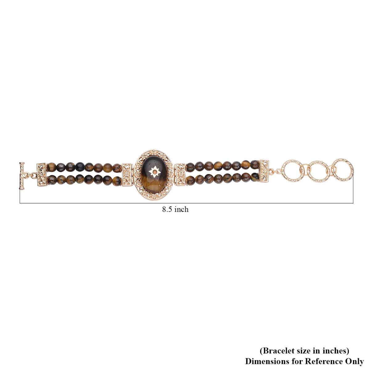 Yellow Tiger's Eye and Brown Austrian Crystal Two Row Beaded Bracelet in Goldtone (7-8.5In) 79.00 ctw image number 4