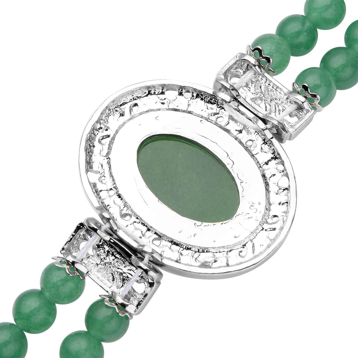 Green Aventurine and Neon Green Austrian Crystal Two Row Beaded Bracelet in Silvertone (7-8.5In) 73.00 ctw image number 3