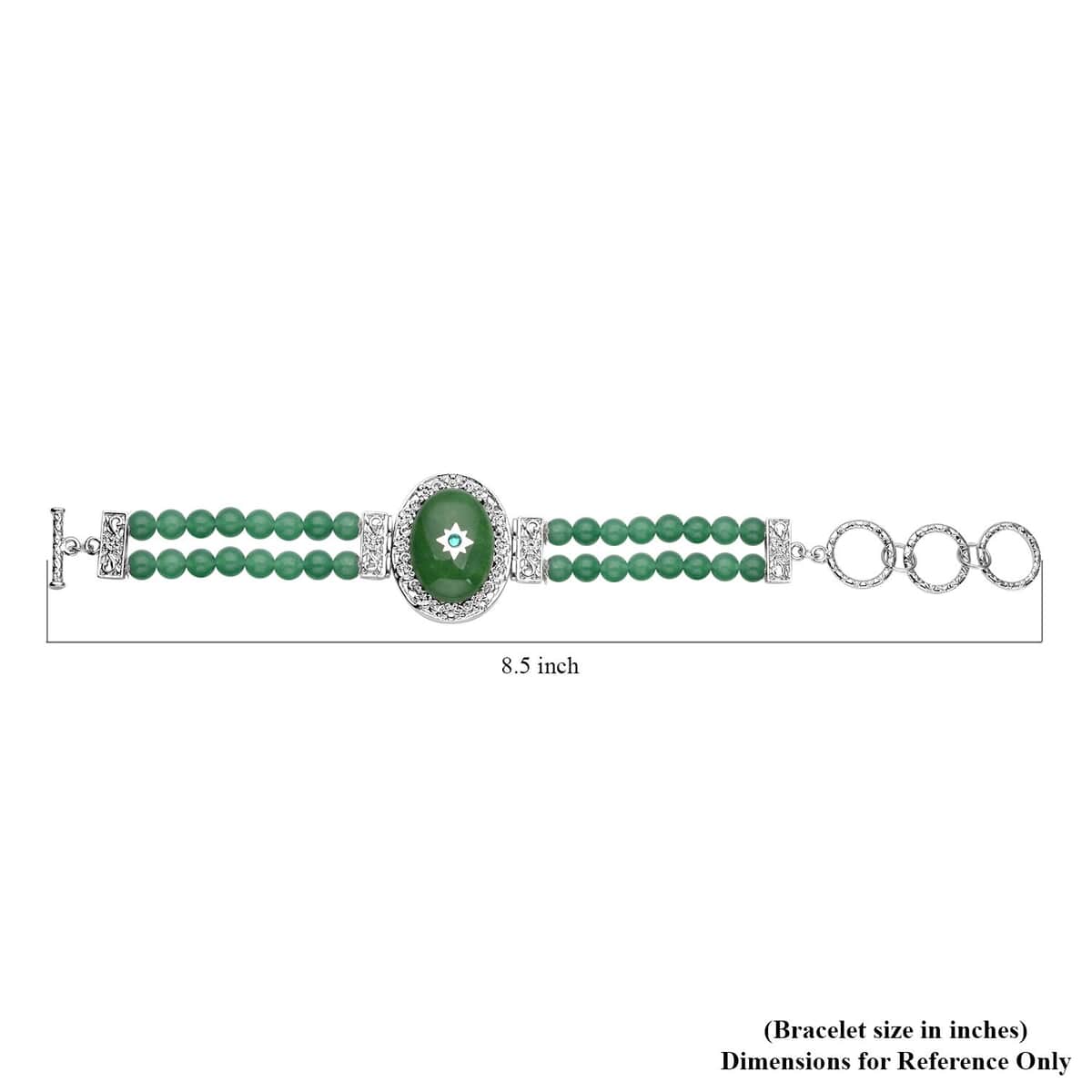 Green Aventurine and Neon Green Austrian Crystal Two Row Beaded Bracelet in Silvertone (7-8.5In) 73.00 ctw image number 4